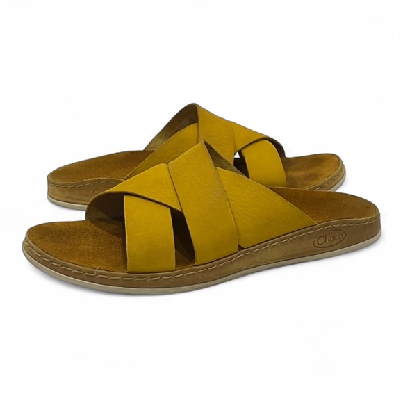 Chaco Ochre Yellow Wayfarer Slide Leather Sandals Size 8 - Picture 12 of 12